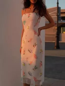 Женское платье миди с цветочным принтом на тонких бретельках без рукавов, женские платья с тонкой талией, летняя элегантная сексуальная женская одежда S чёрный