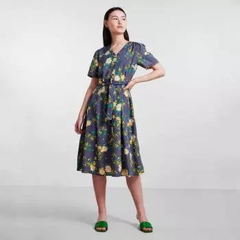 Женское платье миди с короткими рукавами и V-образным вырезом PIECES