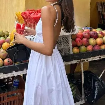 Женское платье миди с открытой спиной, поясом и V-образным вырезом, однотонный пуловер с высокой талией, свободная юбка-карандаш, новое шикарное платье L белый