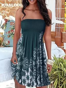 Женское платье-миди с открытыми плечами и цветочным принтом — повседневное, с гофрированными складками и плиссировкой для идеальной посадки S темно-зеленого