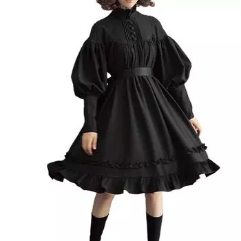 Женское платье-миди с рукавами-фонариками и пуговицами на высоком вороте 4XL бежевый