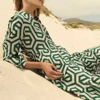 Женское платье миди с рукавами три четверти с лацканами и геометрическим принтом контрастного цвета, трапециевидное платье со свободным подолом, лоскутное женское платье до середины икры S чёрный