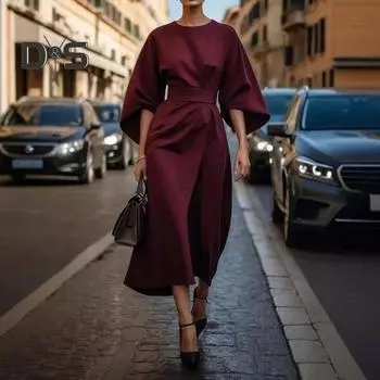 Женское платье миди с рукавами три четверти «летучая мышь», облегающее, с высокой талией, однотонное, с круглым вырезом, длинное платье, летнее, весеннее, выпускное, вечернее ... XL серый