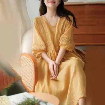 Женское платье миди с v-образным вырезом, кружевное лоскутное однотонное платье с объемными рукавами, свободные плиссированные мягкие рукава с половиной рукава, большой подол, женское платье для свиданий и выпускного вечера 2XL темно-фиолетового