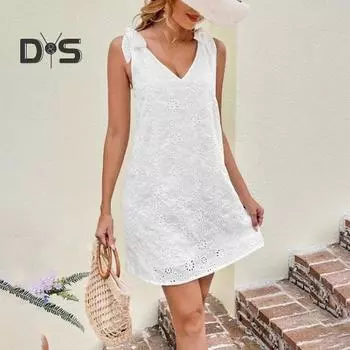 Женское платье миди, сплошное цветное платье без рукавов с v-образным вырезом, свободное до колена, мягкое женское летнее платье с вырезом M белый