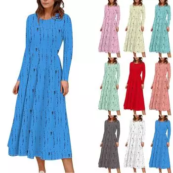 Женское платье миди в стиле бохо с цветочным принтом, повседневное, с длинным рукавом, струящиеся платья со сборками и карманом, лето и весна L