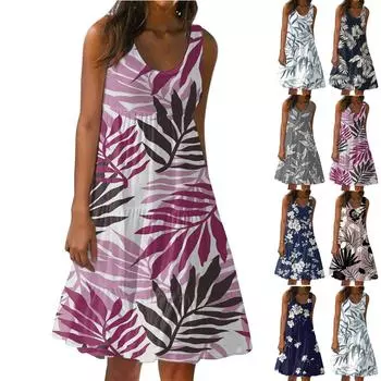 Женское платье, милая повседневная пляжная юбка без рукавов с принтом, сарафан L