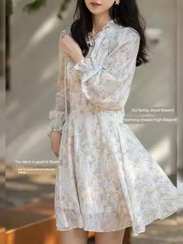 Женское платье Mishow, лето 2023, модное винтажное элегантное шифоновое платье миди во французском стиле с v-образным вырезом и цветочным принтом на шнуровке, MXB11L0506