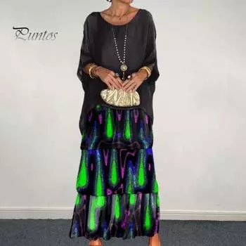 Женское платье многослойное ретро с круглым вырезом и бабочкой с цветочным принтом, искусственный двухсекционный свободный пуловер с половиной рукавов, пуловер длиной до щиколотки, повседневная одежда, женское платье макси 3XL светло-зеленый