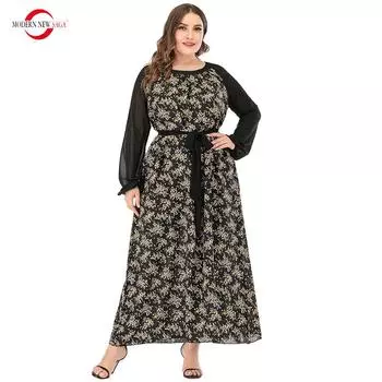 Женское платье MODERN NEW SAGA Весенние женские длинные платья Повседневное платье макси с принтом с длинным рукавом Женское элегантное платье размера плюс XL чёрный
