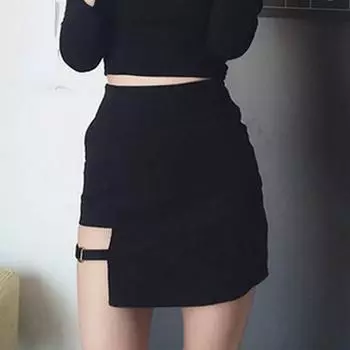 Женское платье Модное повседневное сексуальное кольцо Нерегулярная мини-сумка с высокой талией Хип-юбка S чёрный