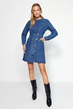 Женское платье, модное синее джинсовое платье нового сезона с завязками