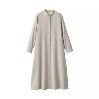 Женское платье MUJI из двухсторонней фланели с начесом и воротником-стойкой, с длинными рукавами, бежевое, в клетку, размер L