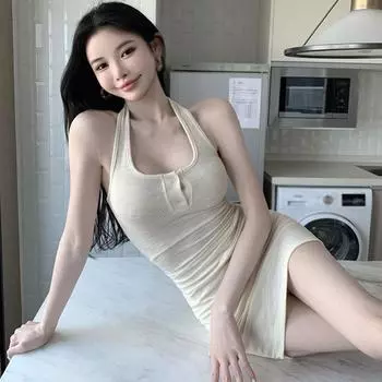 Женское платье на бедрах с узкими подтяжками и открытой спиной, сплошной цвет XL