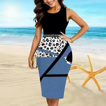 Женское платье на бретельках, летние темно-синие платья с леопардовым принтом, облегающие платья без рукавов, сексуальная модная верхняя одежда XS зелёный