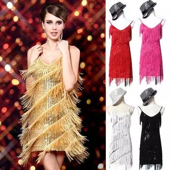 Женское платье на бретельках, сексуальное латинское платье с блестками и бахромой, с кисточками, короткое блестящее вечернее платье для ночного клуба one size красный