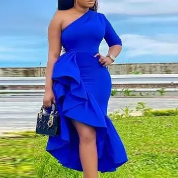 Женское платье на одно плечо, вечерние оборки, сексуальная женская эластичная клубная одежда, вечерние платья больших размеров для женщин
