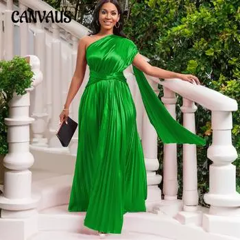 Женское платье на одно плечо, жатое, плиссированное, с длинным наклонным вырезом и талией, платья больших размеров, платья S красный