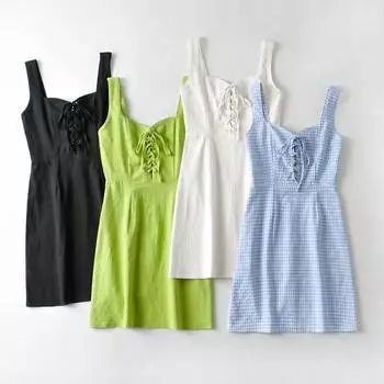 Женское платье на шнуровке, однотонное, без рукавов, с открытой спиной, женское