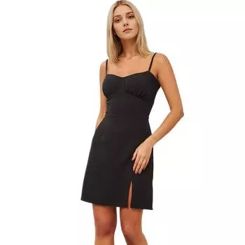 Женское платье на тонких бретельках, сексуальное облегающее платье с глубоким вырезом и открытой спиной S чёрный