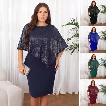 Женское платье-накидка без рукавов с накладными пайетками, облегающее платье-карандаш с пайетками большого размера, женское вечернее платье миди L зелёный