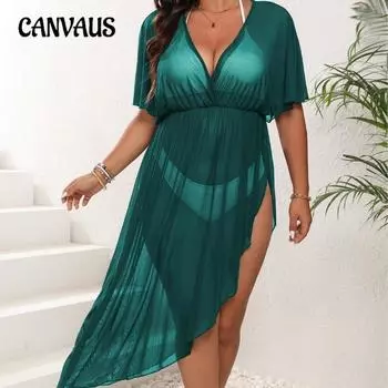 Женское платье-накидка больших размеров для отдыха на пляже с глубоким V-образным вырезом и неровной талией 0XL фиолетовый