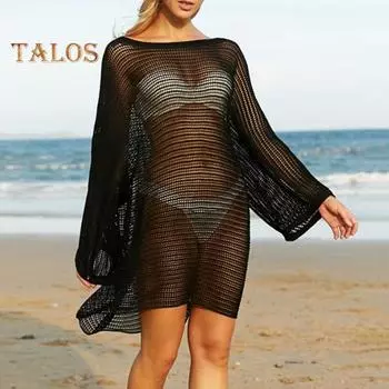 Женское платье-накидка с крыльями летучей мыши, с длинным рукавом, прозрачная сетчатая накидка на бикини, быстросохнущая, дышащая, пляжная одежда 3XL белый
