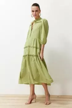 Женское платье, новое сезонное модное открытое тканое платье миди прямого кроя с вышивкой