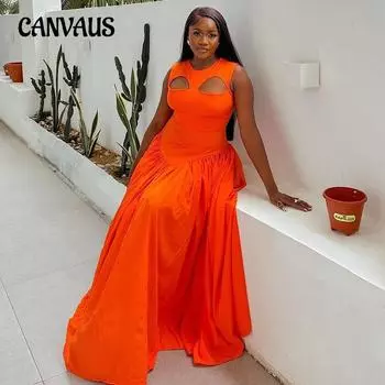 Женское платье, новые летние милые и милые полые тонкие длинные платья без рукавов с круглым вырезом S оранжевый/красный