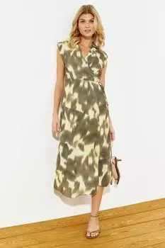 Женское платье, новый сезон, модное разноцветное двубортное тканое платье миди с абстрактным рисунком