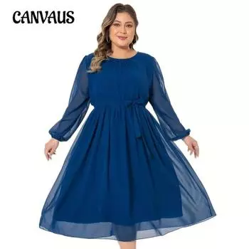 Женское платье однотонное элегантное приталенное платье большого размера XL синий