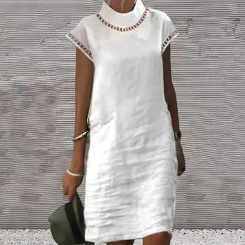 Женское платье, однотонное повседневное платье, свободное шикарное однотонное женское летнее платье, женская одежда 2XL белый