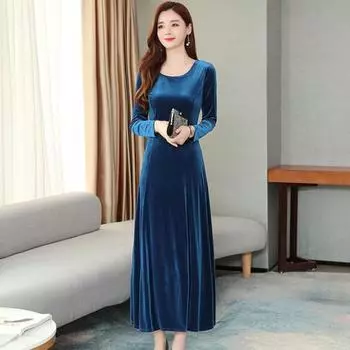 Женское платье осень-зима, большой размер, однотонный, круглый вырез, длинный рукав, А-силуэт, мягкий, теплый, толстый, пуловер, женское вечернее платье для выпускного вечера L вино красного