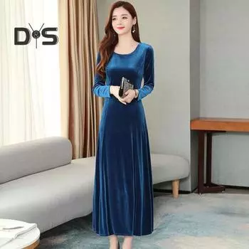 Женское платье осень-зима, большой размер, однотонный, круглый вырез, длинный рукав, А-силуэт, мягкий, теплый, толстый, пуловер, женское вечернее платье для выпускного вечера L вино красного