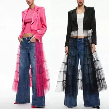 Женское платье-пальто Платье в стиле пэчворк из сетки с отложным воротником и длинными рукавами, кардиган трапециевидной формы до середины икры, атласное женское платье-пальто для сценического шоу L розы красного