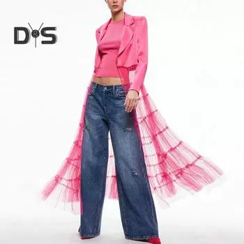 Женское платье-пальто Платье-пэчворк Сетчатый отложной воротник Длинный рукав Кардиган А-силуэта Длина до середины икры Атласное Женское сценическое пальто-платье M розы красного