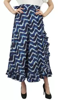 Женское платье Phagun Shibori с принтом и поясом из хлопка с оборками темно-синего цвета One Size темно-синий