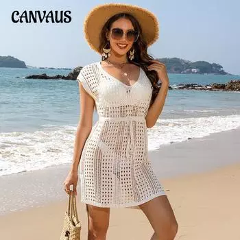 Женское платье Пляжная толстовка с капюшоном Полые пляжные платья Короткие платья на шнурке Пляжные платья с v-образным вырезом