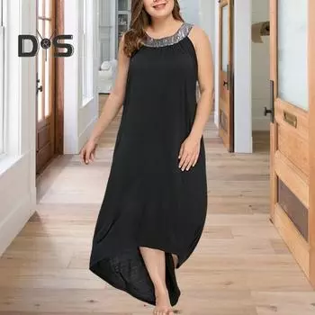 Женское платье подружки невесты с пайетками и бретелькой через шею, платье без рукавов большого размера, летнее пляжное длинное платье для коктейльной вечеринки, свадьбы, вечера XXXL чёрный