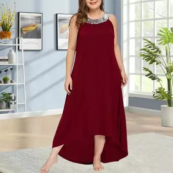 Женское платье подружки невесты с пайетками и бретелькой через шею, платье без рукавов большого размера, летнее пляжное длинное платье для коктейльной вечеринки, свадьбы, вечера XXXXL фиолетовый