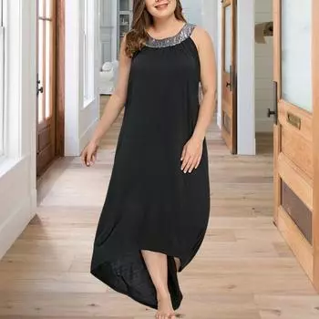 Женское платье подружки невесты с пайетками и бретелькой через шею, платье без рукавов большого размера, летнее пляжное длинное платье для коктейльной вечеринки, свадьбы, вечера XXL чёрный