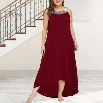 Женское платье подружки невесты с пайетками и бретелькой через шею, платье без рукавов большого размера, летнее пляжное длинное платье для коктейльной вечеринки, свадьбы, вечера XXXL чёрный