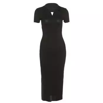 Женское платье-поло с V-образным воротником, длинные платья, модное новое элегантное модное уличное повседневное платье S хаки