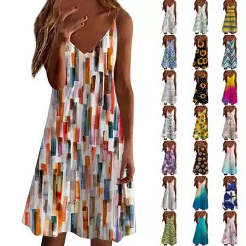 Женское платье, повседневная пляжная юбка с принтом, сарафан XXL чёрный