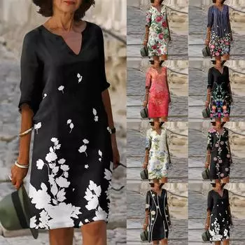 Женское платье, повседневная пляжная юбка с принтом, сарафан XXL чёрный