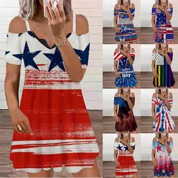 Женское платье, повседневная юбка-комбинация с принтом для независимого дня, сарафан M