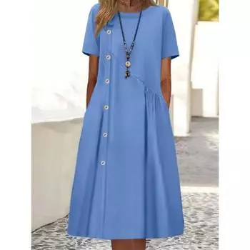 Женское платье, повседневное украшение на пуговицы, карман со складкой, платье средней длины S небесно-голубой