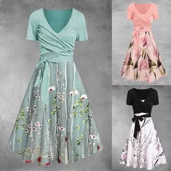 Женское платье принцессы, сексуальное платье с v-образным вырезом и принтом на боковой молнии и коротким рукавом XXL