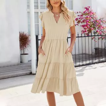 Женское платье принцессы, сексуальное плиссированное платье с v-образным вырезом на талии и короткими рукавами, карнавальное платье Марди Гра L бежевый