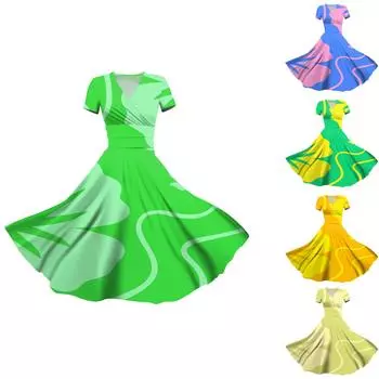 Женское платье принцессы, сексуальное плиссированное платье с коротким рукавом и v-образным вырезом на талии L синий